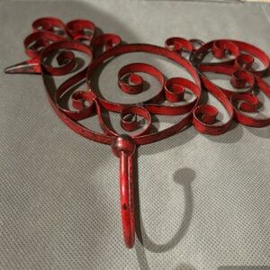 Vintage Rustic Red Rooster Metal Swirl Hook Country Kitchen Decor 8” X 7.5”